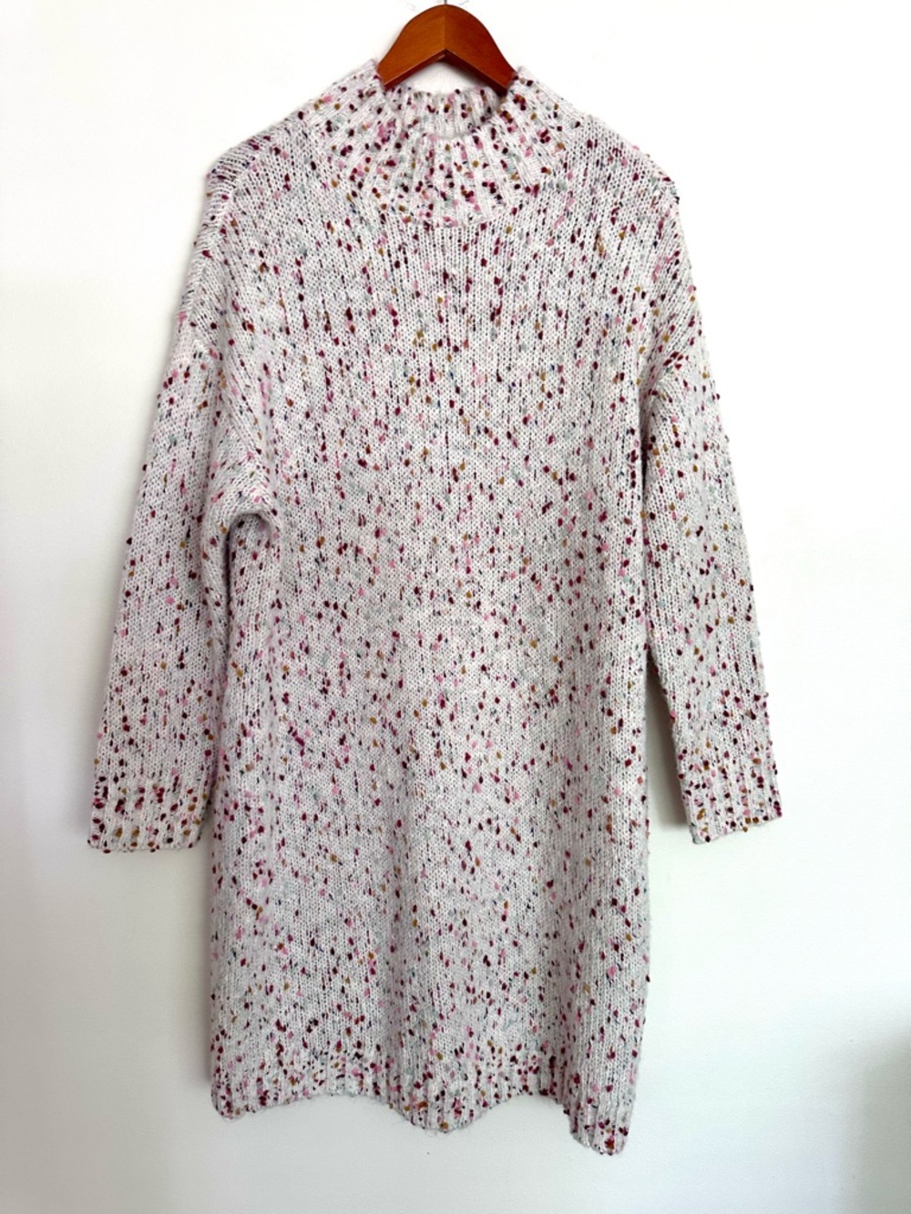 LOFT White Speckled Long-Sleeve Knit Dress with Pink Flecks Plus Size 14